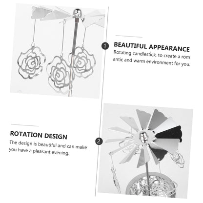 CONGARTENO Rotating Metal Candlestick Holder with Dangling Pendants Romantic Dinner Cup Carousel for Home Wedding Christmas Table Decor Spinning Centerpiece for Party Ambiance