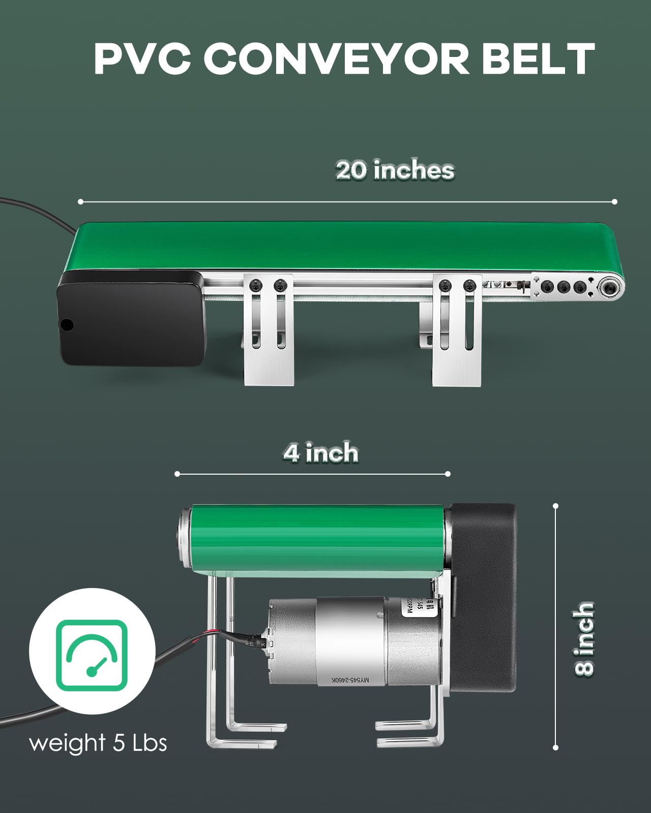 Moonshan Belt Conveyor 20 inch Conveyor Desktop Version with Reverse Switch Step-Less Speed Adjustment PVC Belt Conveyor for Packaging Factory, Production Line, Home