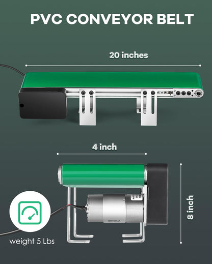 Moonshan Belt Conveyor 20 inch Conveyor Desktop Version with Reverse Switch Step-Less Speed Adjustment PVC Belt Conveyor for Packaging Factory, Production Line, Home