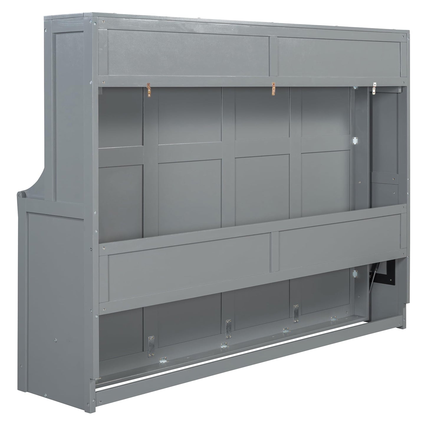 Ball & Cast Murphy Bed Queen Size Hideaway Beds with Hydraulic Lift & Desk Design,Industrial Multifunction Wood Wall Cabinets Bedframe W/Hardware Chain,Space-Saving for Apartment,Gray