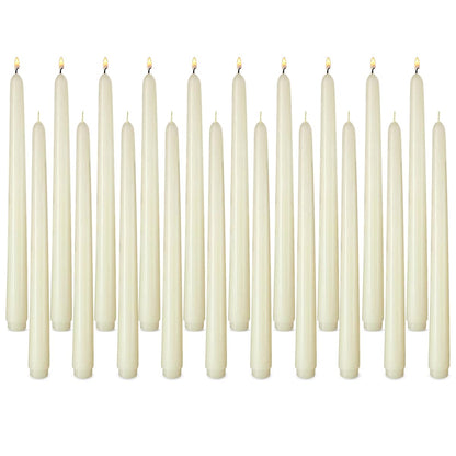 NIKY 10 inch Ivory Taper Candles for Christmas, Set of 20 Unscented Dripless Candlesticks - 8 Hours Long Burning for Home Decor, Wedding, Parties and Special Occasions