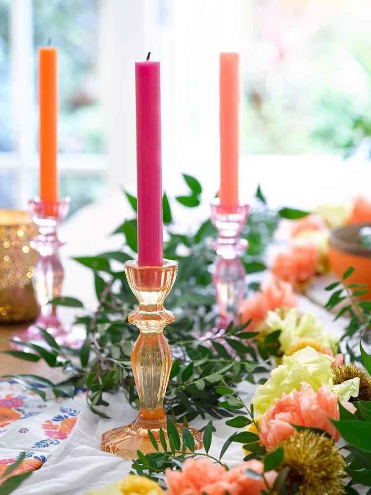 Talking Tables Boho Pink Glass Candlestick Holder Height 16cm One Size Glass Candle Holder,Large