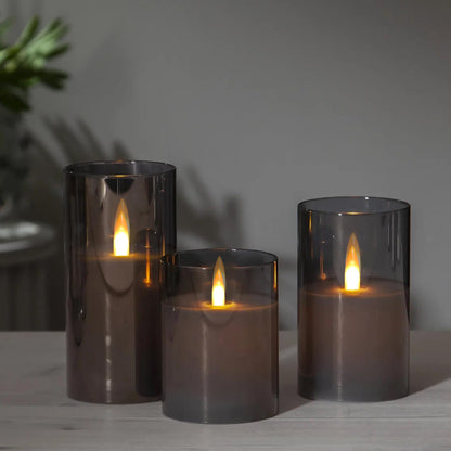 Kiexung Flameless LED Candles, New Analog 3D Wick Battery Powered Candle, Fake Candle with Remote Control & Timer for Dining Table/Cafe/Living Room/Bedroom/Wedding Center Decor (Grey)