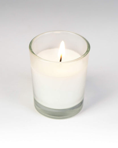 Serene Spaces Living 100-Pack White Unscented Votive Candles in Glass Holders, 10 Hour Burn Time, Bulk Set for Weddings, Events, Parties, Spa, Emergency & Home Decor, 2" Tall x 1.75" Diameter