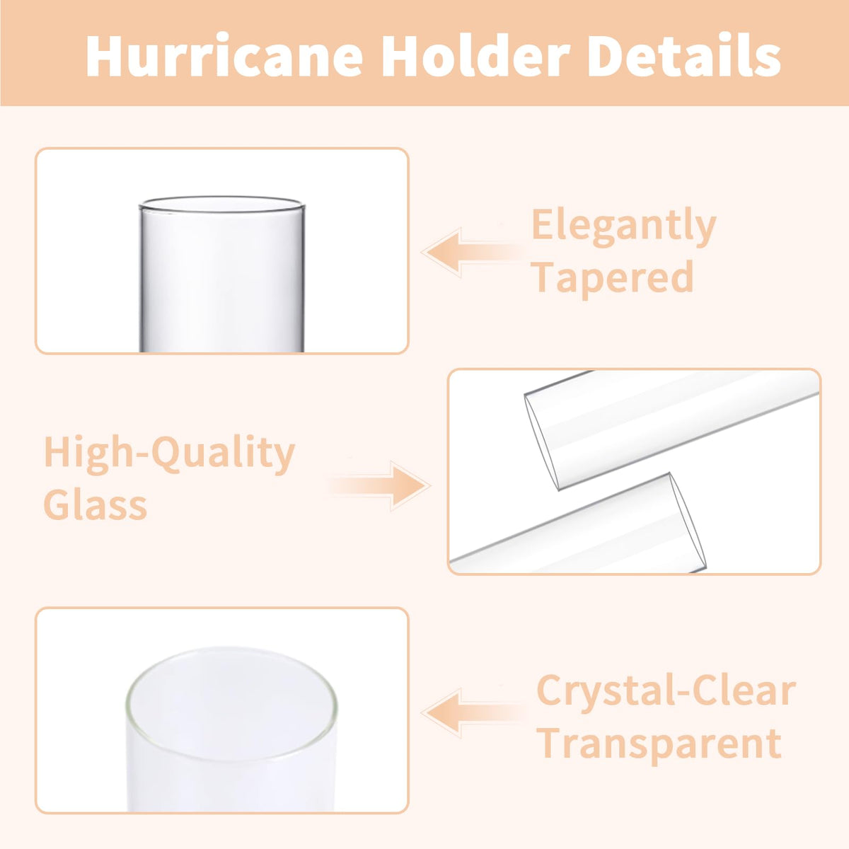 CHILL RECIPE Hurricane Glass Candle Holders-Set of 6 Tall Taper Candle Holder with 12” Tall Clear Cylinder Covers for Wedding Table Centerpiece Home Decor (Floral Base+Clear Chimney)