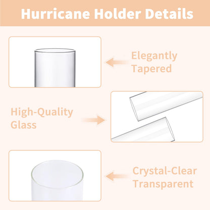 CHILL RECIPE Hurricane Glass Candle Holders-Set of 6 Tall Taper Candle Holder with 12” Tall Clear Cylinder Covers for Wedding Table Centerpiece Home Decor (Floral Base+Clear Chimney)