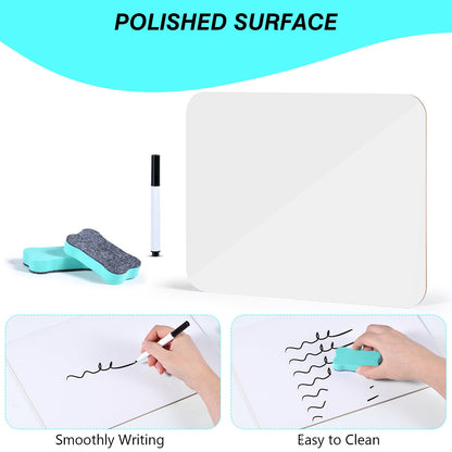 24 Pack Small White Board Dry Erase Boards Classroom Teachers Pack Mini White Boards 9" x12” Personal Whiteboards for School Students Supplies Lapboards l 24 Mini Erasers， 24 Makers Included (24)