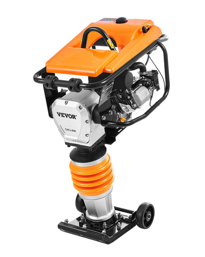 VEVOR Jumping Jack Compactor, 6.5 HP Vibratory Rammer Fuel-Powered 196 cc Engine Tamper, 3600 lbs Impact Force, 26" Max Compaction Depth, Four-Spring, for Soil, Gravel, Concrete Slabs, Foundations