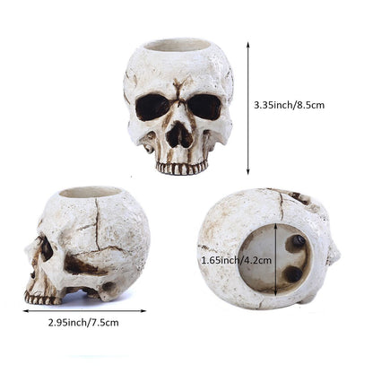 VICDUEKG 2 Pcs Skull Candle Holder Skeleton Candlestick Holders Spooky Tealight Cup Gothic Decor Resin Candlestick Crafts for Halloween Christmas Home Party Graveyard Outdoor Bar Decoration, White