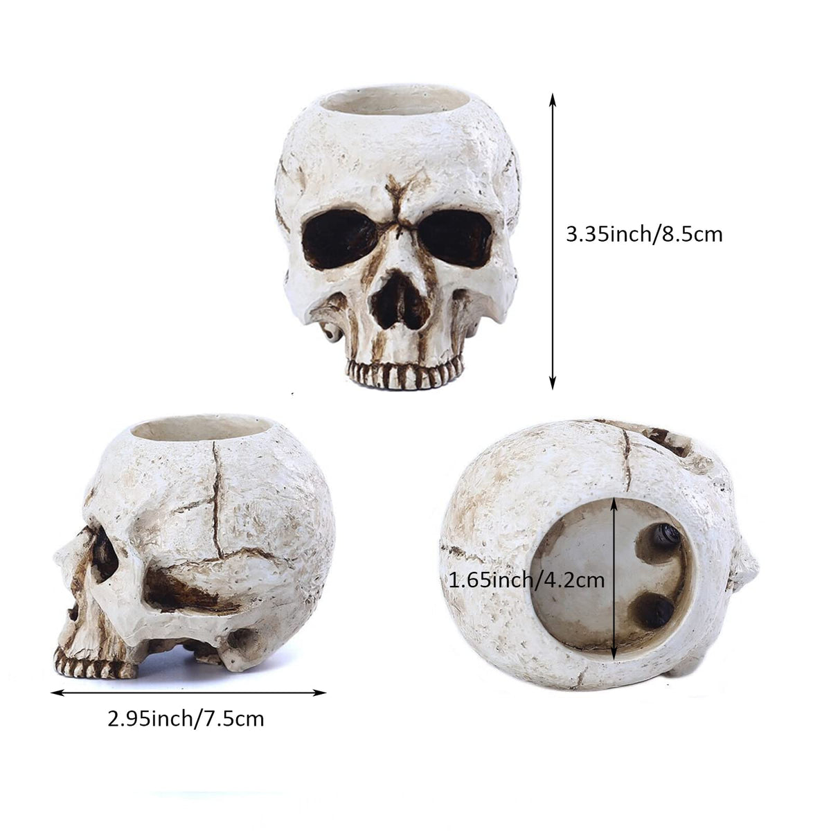 VICDUEKG Skull Candle Holder Skeleton Candlestick Holders Spooky Tealight Cup Gothic Decor Resin Candlestick Crafts for Halloween Christmas Home Party Graveyard Outdoor Bar Decoration, White, 1 Pieces