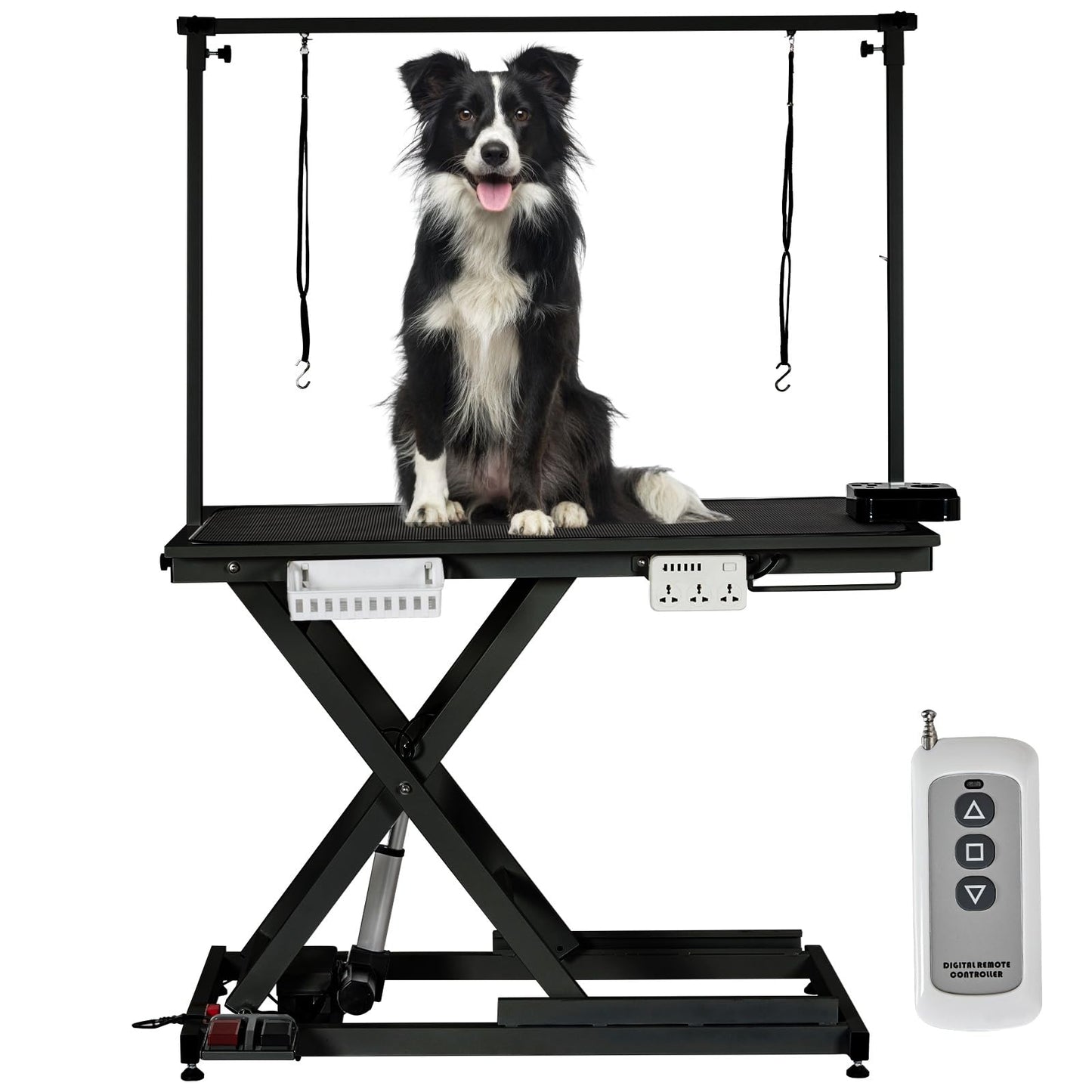 PeacefulHues 50" Electric Hydraulic Dog Grooming Table, Heavy Duty Grooming Table with Aluminium Overhead Arm, Anti Slip Tabletop, 6 USB Ports for Home and Salon, Maximum Capacity Up to 300Lb, Black