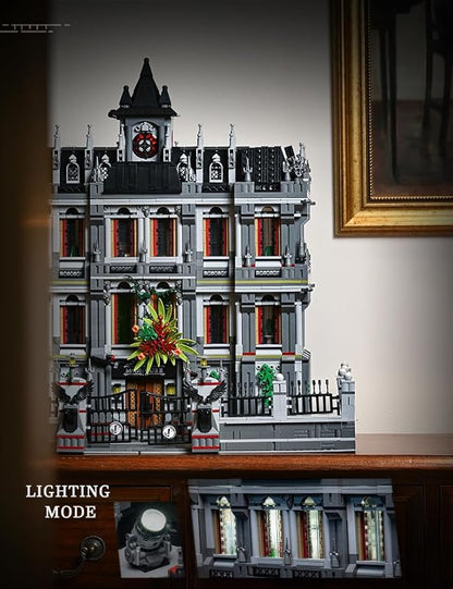 Lunatic Asylum City Modular Building Bricks Set with LEDMOC Street View Architecture 3 Levels Insane Asylum Hospital Modular Buildings Construction Sets Ideas Gifts for Adults(7537 Pcs)