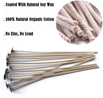 100pcs CD 6 Wicks for Soy Candles, 6 inch Pre-Waxed Candle Wick for Candle Making,Thick Candle Wick with Base