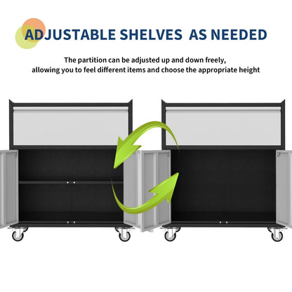 IDEALHOUSE Heavy Duty Rolling Tool Cabinet - Mobile Metal Storage with Lock, 4 Wheels & Adjustable Shelf for Garage Workshop Organization (Grey)