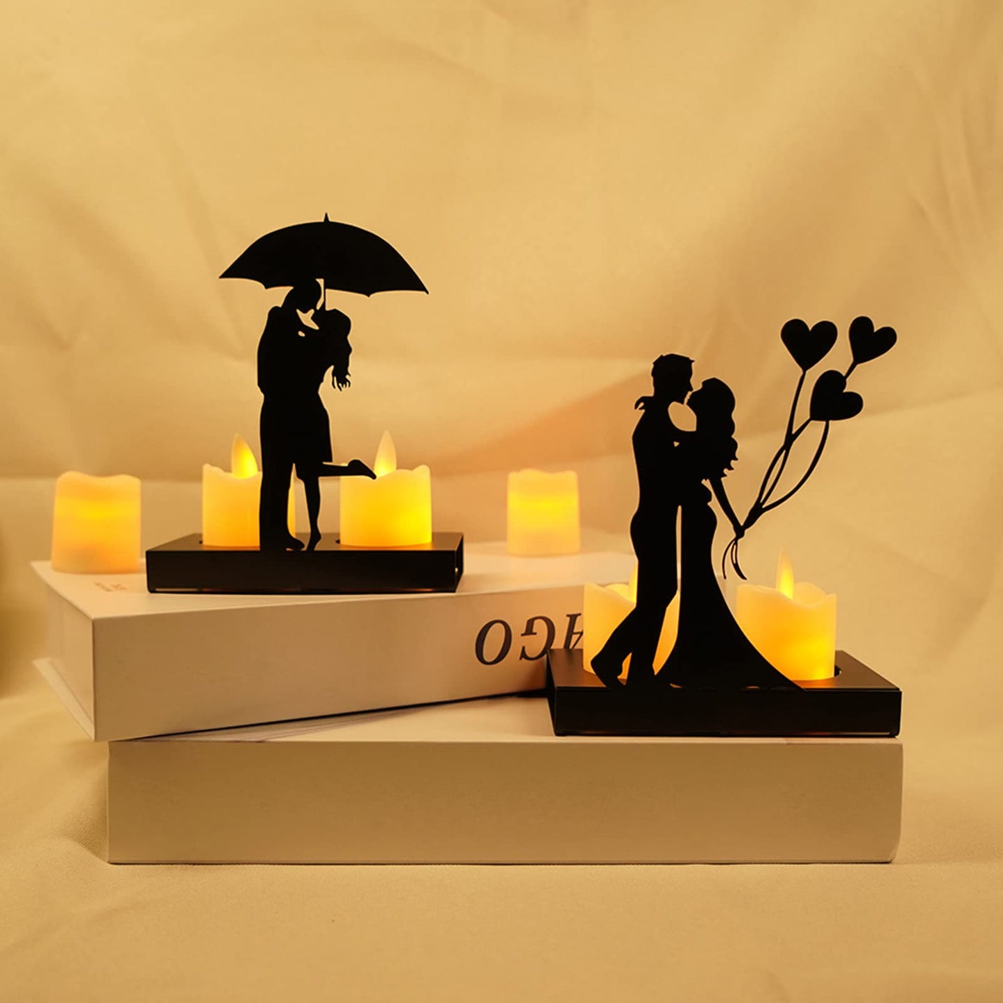 Handcrafted Iron Sculpture Candlestick Ornament, Romantic Couple Statue For Anniversaries, Decorative Modern Sculptures, Wedding Decoration Anniversary Ornament Figurine for Couples Valentine (B)