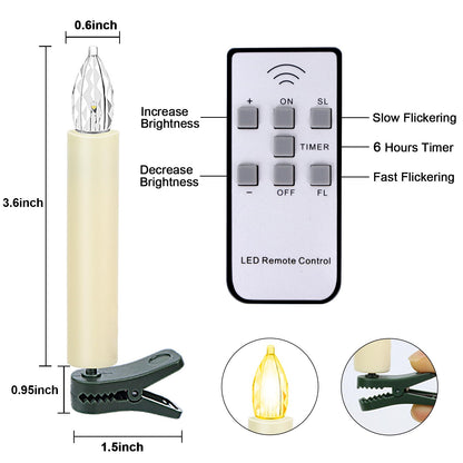TECHLONG 30 PCS Flickering Christmas Tree Candle Lights, Clip on Candles for Christmas Tree Battery Operated with Remote Timer, Flameless LED Window Candles for Home Christmas Party Decoration