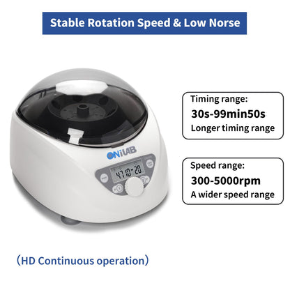 ONiLAB Lab PRP Benchtop Centrifuge 6x15mL/10mL/7mL/1.5-5ml, 300-5000rpm(Max. 2600xg RCF),LCD Digital Desktop Lab Centrifuge Timer 30sec-99min, Two Quick Start Programs