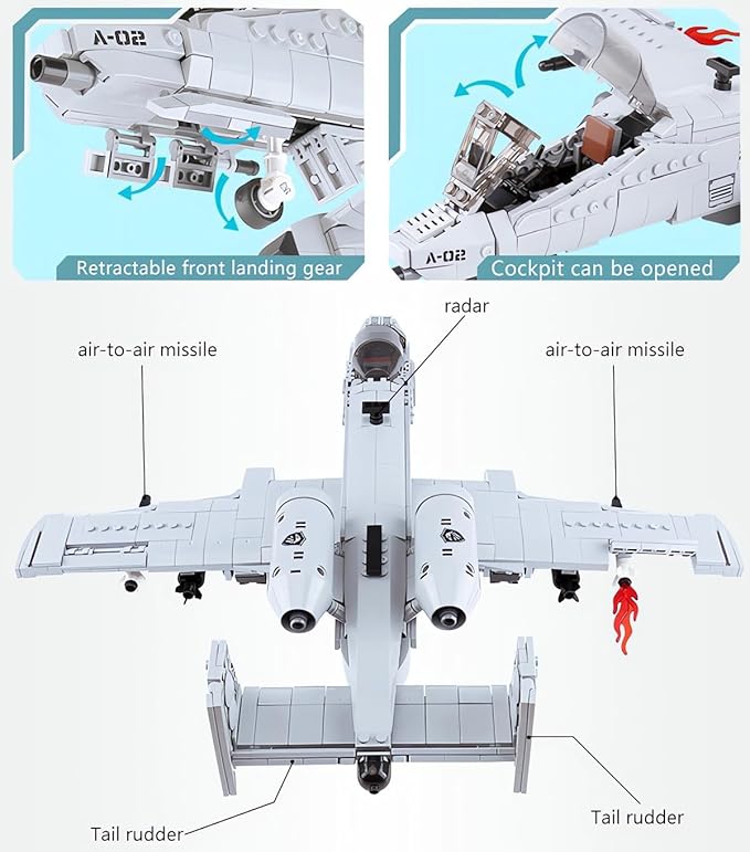 MEOA A10 Warthog Plane Building Toys 961PCS WW2 Fighter Jet Building Blocks Set Air Force Airplane Model Kits Bricks Toy Gifts for Adults