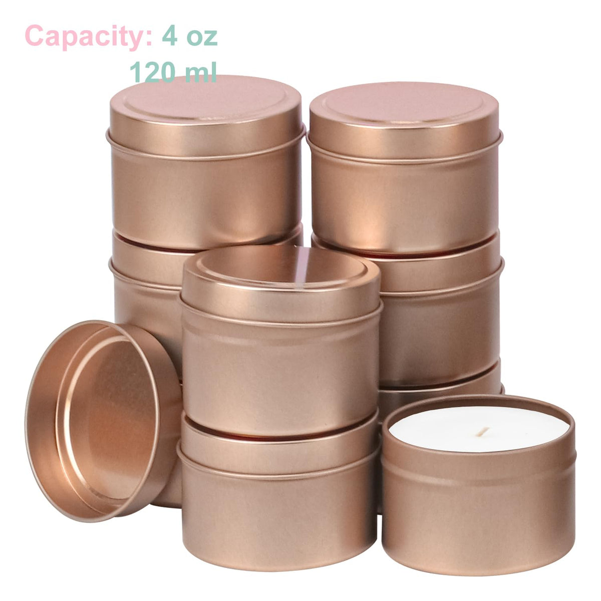 IHDYPPEW 48 Pack 4 oz Rose Gold Tins with Lids, Candle Containers, Empty Candle Jars Bulk, Candle Jars for Making Candles, Candle Supplies for Party Favors, Spices, Jewelry, Cosmetics