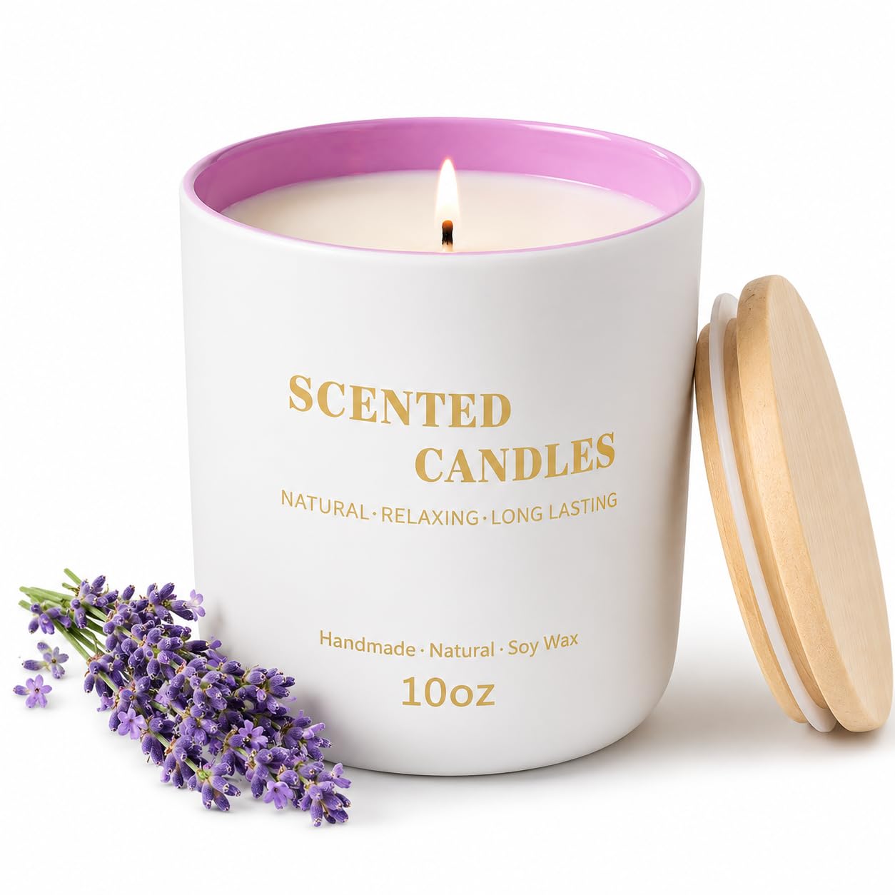 Lanttu Lavender Scented Candle for Home Decor, 10 oz Natural Soy Wax Jar Candles, 39 Hours Long Lasting Burning Candles for Mom Friend Birthday Housewarming Gift