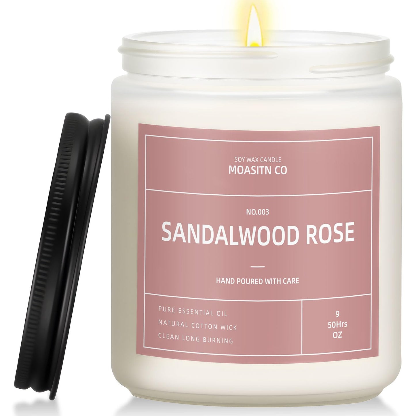 Sandalwood Rose Candle for Home Scented| Natural Soy Non Toxic Candles| Long Clean Burning Aromatheraphy Jar Candel| Women,Men Gift for Autumn,Winter, Halloween,Thanksgiving,Relaxing| 9oz
