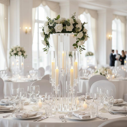 Fullvaseer 2PCS 5 Arm Candelabra,Clear Centerpiece for Table,Acrylic Centerpiece Stand for Wedding Reception,Acrylic Candle Holder for Event Celebration Wedding Birthday Home Christmas