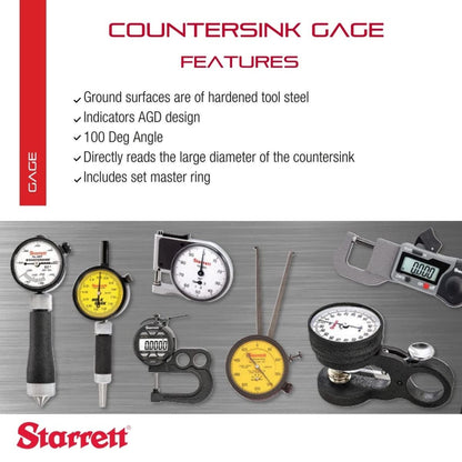 Starrett Inch Reading Dial Indicator Countersink Gage - for 100 Degree Countersinks - .160-.360" Range, .002" Graduation - 689-2Z