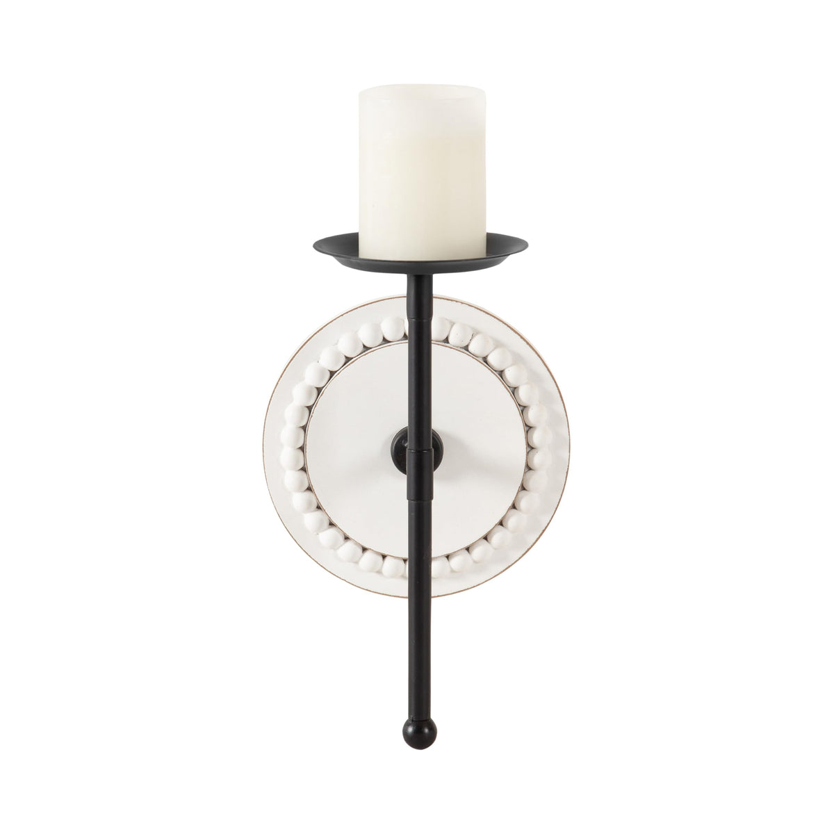Kate and Laurel Letta Traditional Beaded Wall Sconce; 8 x 6 x 12; White and Black; Two-Tone Modern Coastal Wood and Metal Candle Holder for Flameless Candles
