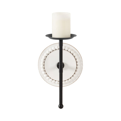 Kate and Laurel Letta Traditional Beaded Wall Sconce; 8 x 6 x 12; White and Black; Two-Tone Modern Coastal Wood and Metal Candle Holder for Flameless Candles