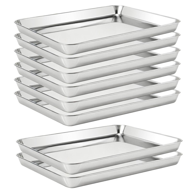 LEXININ Baking Sheet Set, 11.8 x 15.7 x 1 Inch, 8-Piece Stainless Steel Cookie Pan, Silver