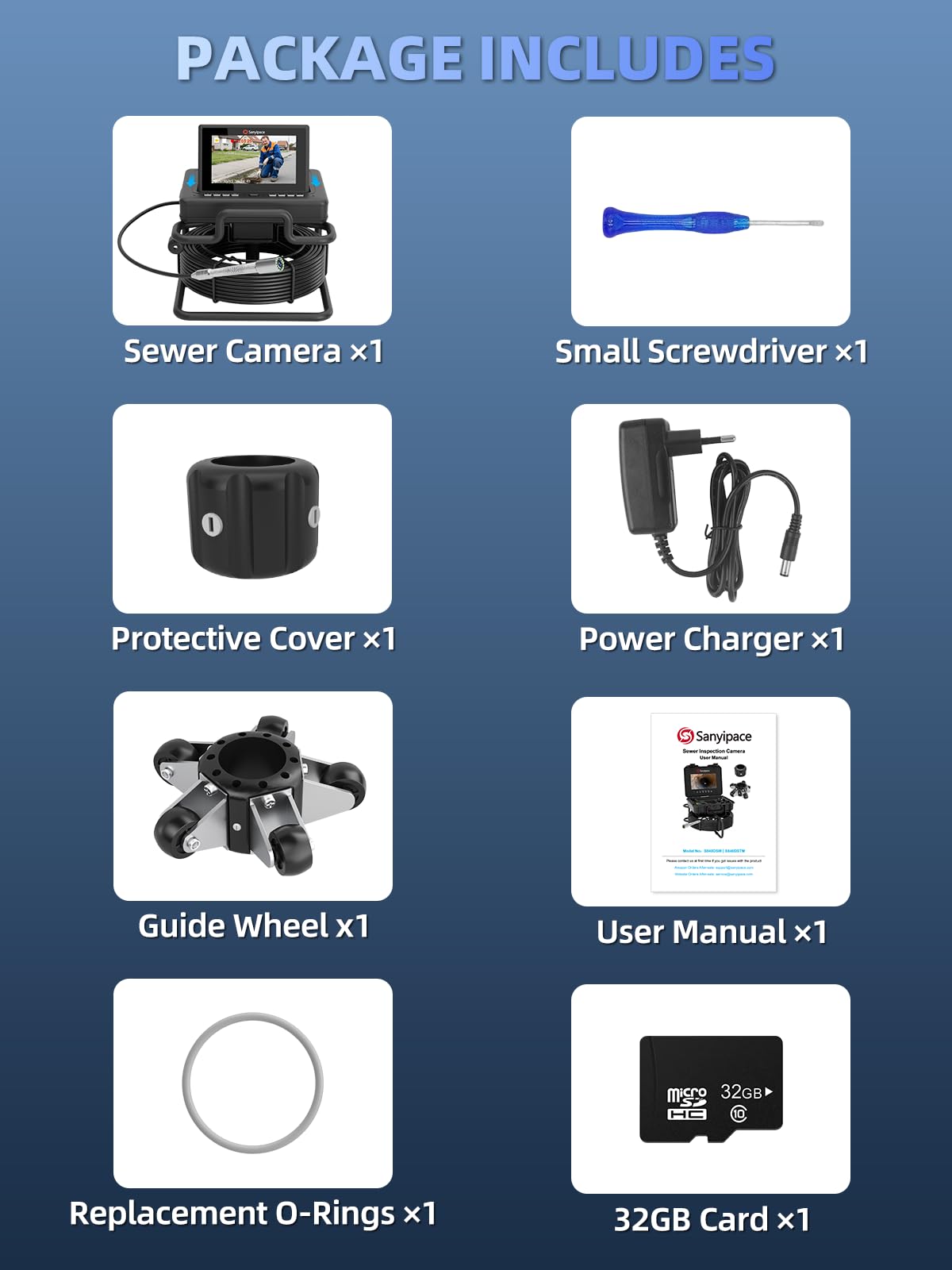 Sanyipace Sewer Camera 66FT/20M,7" IPS Pop-up Screen,20X Digital Zoom,Waterproof Drain Camera with Distance Counter,Plumbing Camera with MIC & Speaker,32GB Card for Sewer Line Plumbing Inspection