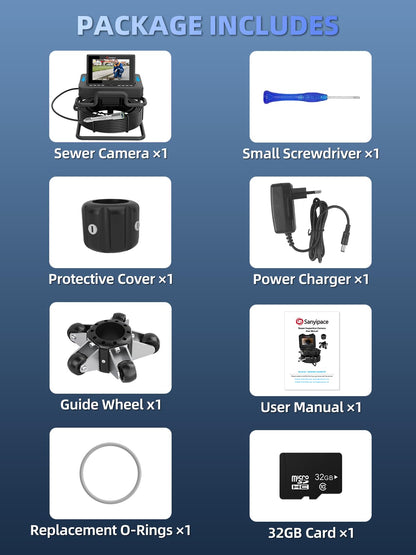 Sanyipace Sewer Camera 66FT/20M,7" IPS Pop-up Screen,20X Digital Zoom,Waterproof Drain Camera with Distance Counter,Plumbing Camera with MIC & Speaker,32GB Card for Sewer Line Plumbing Inspection