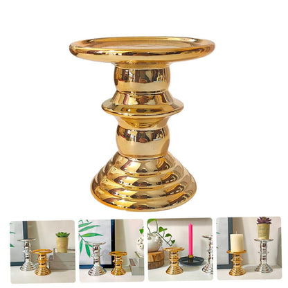 Yardenfun Elegant European Candlestick Holder Electroplating Ceramic Candle Stand for Weddings Christmas Home Decor Gold Finish Chic Design Multi-Purpose Decoration
