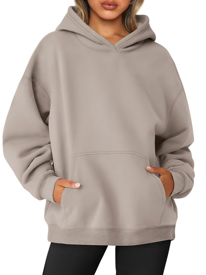 AUTOMET Oversized Sweatshirt for Women Fall Outfits 2025 Fleece Casual Hoodies Sweaters Long Sleeve Fashion Shirts with Pockets CoffeeGrey M