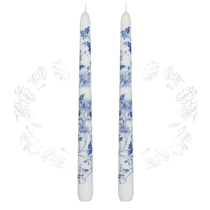 Blue and White Porcelain Taper Candles 10 Inch Print Candle Handmade Unscented Lotus Pattern Long Candles 2 Pack Twisted Candlesticks for Wedding Home Decoration Gifts