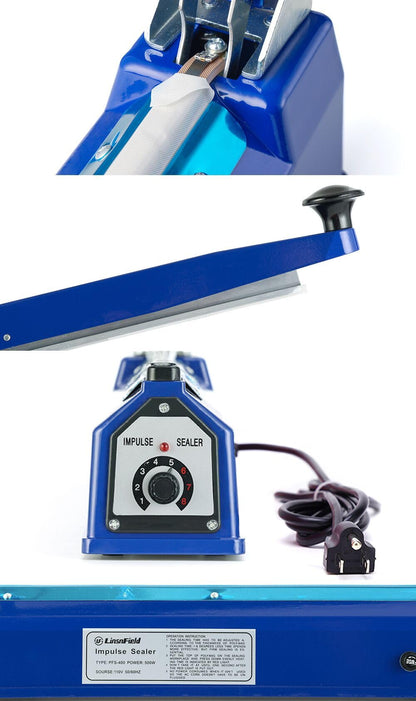 LinsnField Sealer Pro - 16 inch Impulse Heat Sealer - 5mm Sealing Width - Manual Heat Sealer Machine for All Bags - Most Heavy Duty for Strong, Secure Sealing for Long Term Food Storage, Deep Blue
