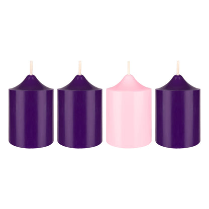 Mega Candles 4 pcs Unscented Christmas Advent Candles Set, Hand Poured Premium Wax Bell Top Round Pillar Candle 2 Inch x 3 Inch, Holidays, Festivities, Devotional, Church, Wreath, Party, Gifts