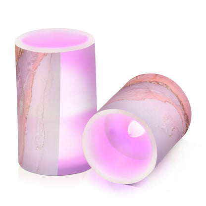 Zathe Flameless Pillar Candle Batteries Flameless Candles Set for Dining Room Table Marble Blush White