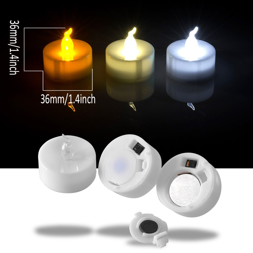 AGPTEK Timer Function, Pack of 24 Flameless LED Candles, Includes CR2032 and Battery Replaceable, Warm Yellow, Pack of 24 Flickering Warm White
