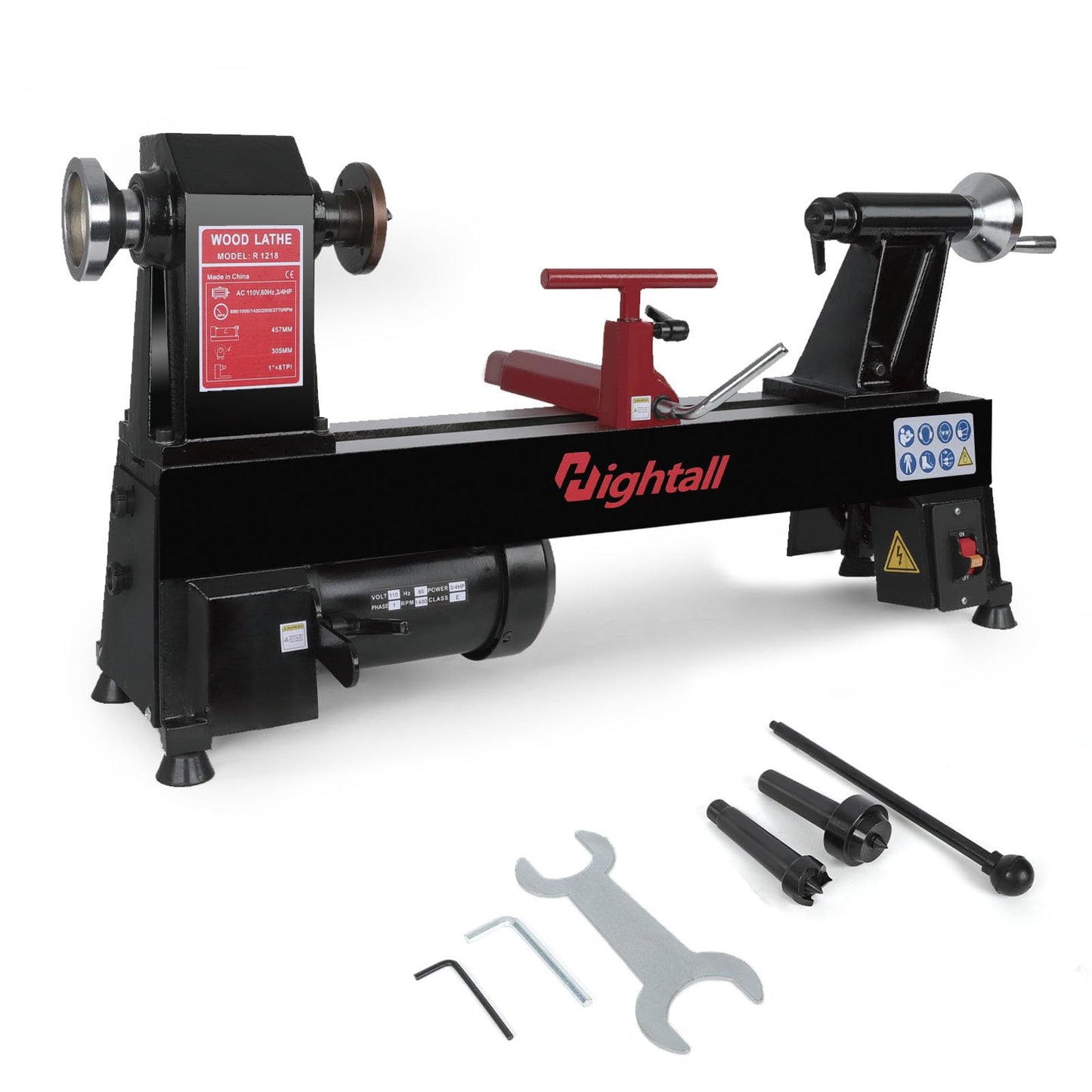 Wood Lathe Machine, 12 x 18 inch, 550W 3/4HP, 5 Speed Settings 680-2770 RPM,Benchtop Lathe with MT2 Drive/Live Center