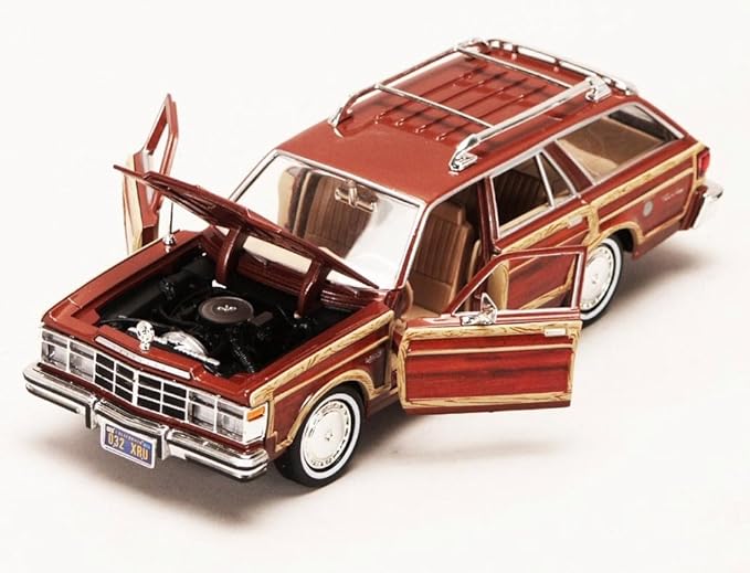 1979 Chrysler Lebaron Town &amp Country Wagon Red with Woodie Siding Motormax 73331-1/24 Scale Diecast Model Car