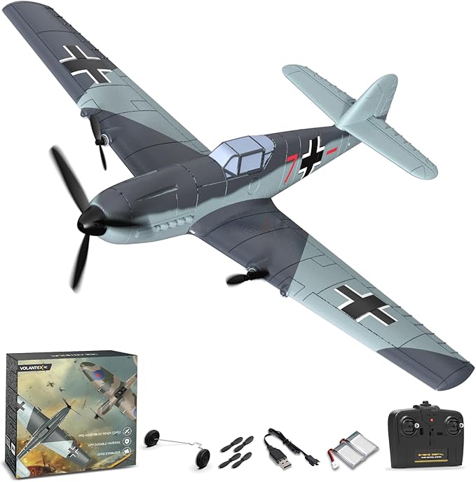 volantexrc RC Plane 3 Channel Remote Control Airplane Fighter Toys 2.4GHz 6-axis Gyro Stabilizer RTF Glider Aircraft Plane Easy to Fly for Adults Beginners (BF109)