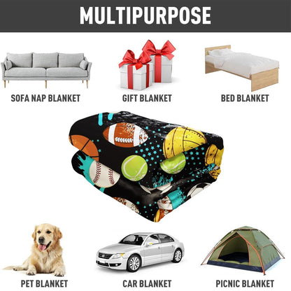 YISUMEI Sports Balls Fleece Blanket Plush and Warm Football Basketball Baseball Throw for Sport Fans Kids Adults Gifts 50"x60"