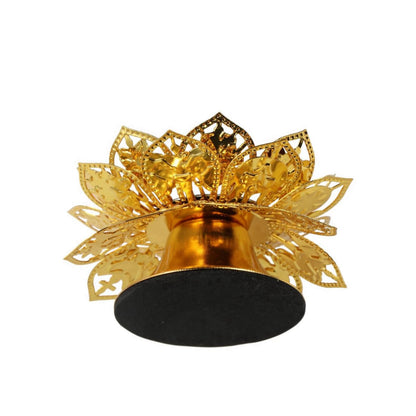 GUDEKIKL 2Pcs Gold Metal Lotus Candle Holder, Creative Alloy Lotus Candle Base, Decorative Desktop Butter Candle Lamp Stand, Lotus Shape Hollow Candlestick for Buddhist Supplies