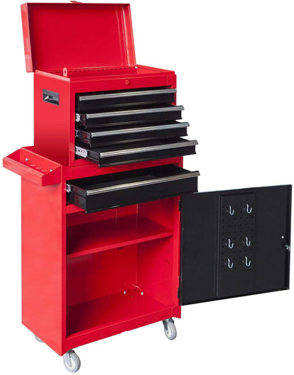 BIG RED ATBT1204R-RB Torin Rolling Garage Workshop Tool Organizer: Detachable 4 Drawer Tool Chest with Large Storage Cabinet and Adjustable Shelf, Red/Black