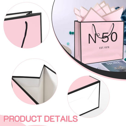 QLSKO 13" Birthday Gift Bag with Card Envelope Sticker Bow Ribbon and Tissue papers for Women Girls Design with Handles,13th-100th (EST.1976 50th, 13" W x 10.5" H x 4.3" D)