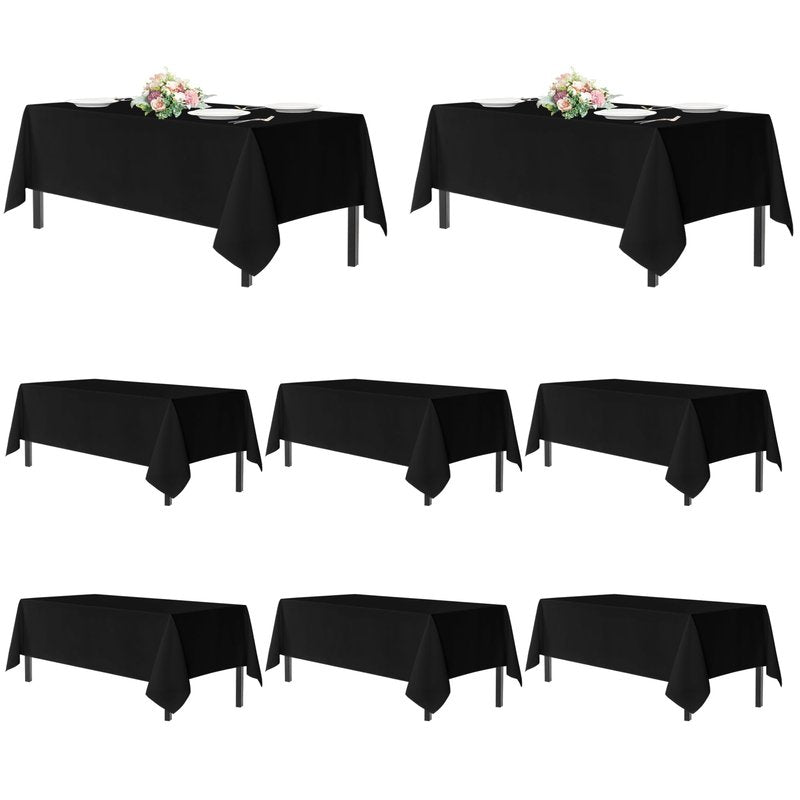 sancua Black Tablecloths for 6 Foot Rectangle Tables, 8 Pack - Washable Polyester Fabric Table Cloth, Reusable Table Covers for Wedding Party, Birthday, Banquet Reception, 54x108 Inch