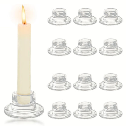 12Pcs Glass Tapered Candlestick Holders Bulk - Small Clear Short Candle Holders, Modern Design for Table Centerpiece, Wedding, Christmas, Advent, Dining & Party Home Decor