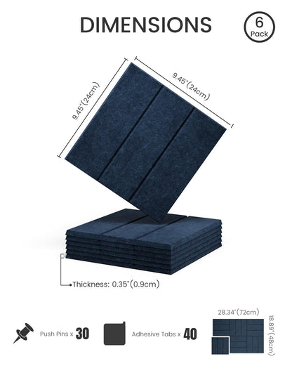 Felt Bulletin Board Tiles -28"x18" with 40 Adhesive Tabs, Cork Board Alternative for Office Decor, Push Pin Board Wall Organizer 6-Pack (Carbon Blue)