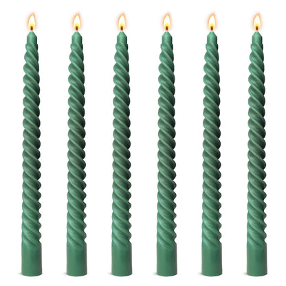 6 Pack 10 Inch Hunter-Green Spiral Taper Candles for Christmas and Spring Home Decoration, Unscented Dripless Twisted Candlesticks for Dinner St. Patrick's Day Earth Day and Garden Parties
